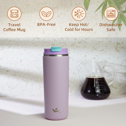 Konokyo Tumbler with Lid 16 oz Travel Coffee Mug Double Wall Vacuum Stainless Steel Thermal Metal Cup Insulated Water BottleLavender - Image 3