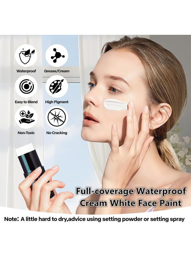 Go Ho Cream-Blendable Clown White Face Paint Stick,Full-coverage Waterproof White Body Paint for Halloween Cosplay Jokester Zombie Vampire Skeleton Clown SFX Makeup,White Eye Black Stick - Image 4