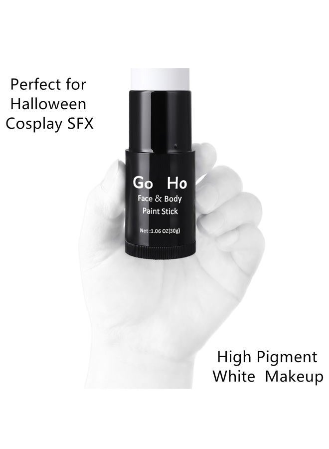 Go Ho Cream-Blendable Clown White Face Paint Stick,Full-coverage Waterproof White Body Paint for Halloween Cosplay Jokester Zombie Vampire Skeleton Clown SFX Makeup,White Eye Black Stick - Image 2