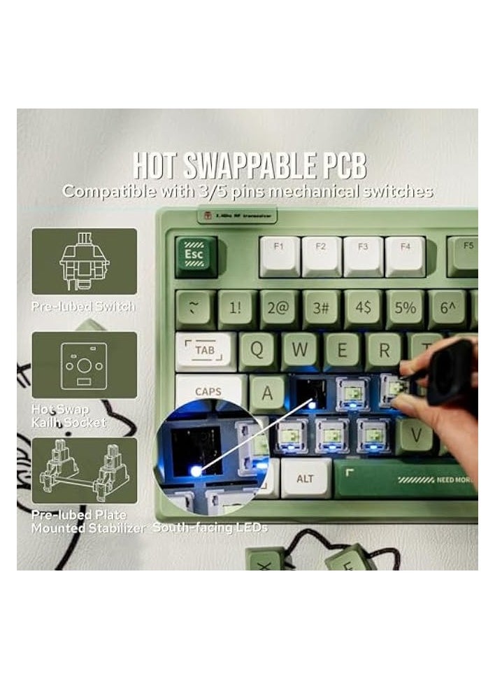 PROMASS - RT100 97 Keys Gasket BT5.0/2.4G/USB-C Mechanical Keyboard with Customizable Display Screen, Knob, Hot Swappable Socket, 5000mAh Battery for Win/Mac(RT100 Green, Flamingo Switch) - Image 1