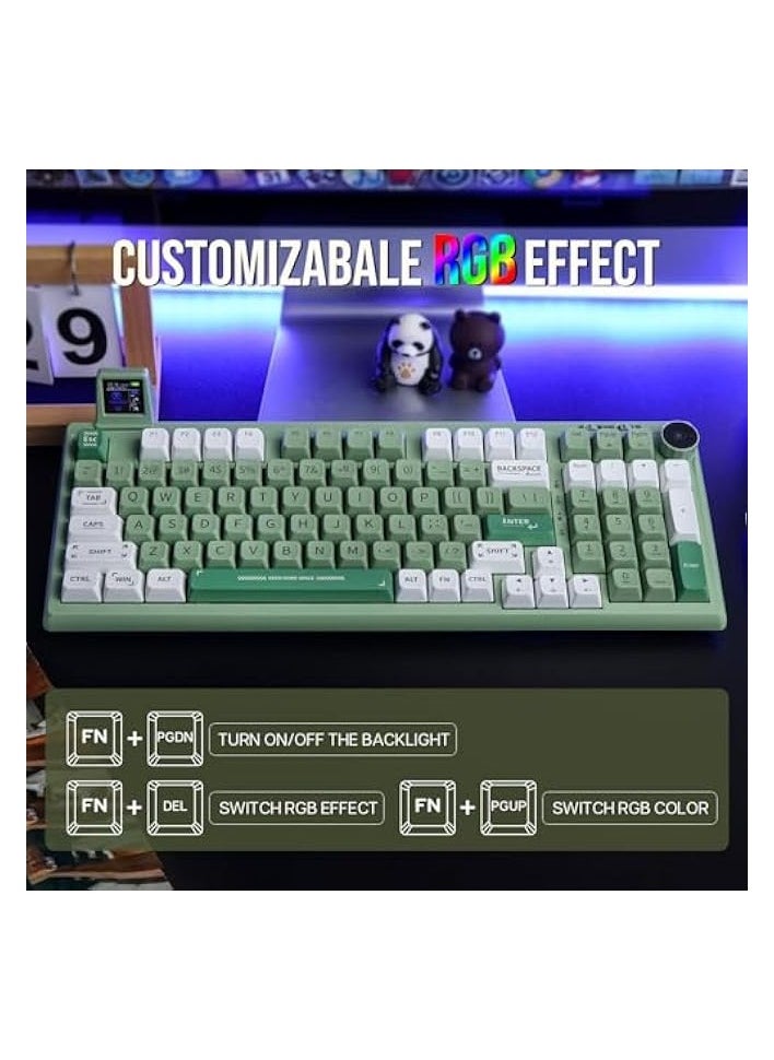 PROMASS - RT100 97 Keys Gasket BT5.0/2.4G/USB-C Mechanical Keyboard with Customizable Display Screen, Knob, Hot Swappable Socket, 5000mAh Battery for Win/Mac(RT100 Green, Flamingo Switch) - Image 1