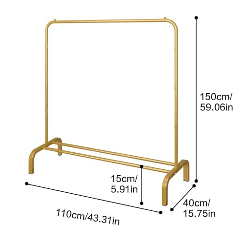 BRIGATTES Metal Single Garment Stand with Bottom Shelves Garment Rack Metal Coat Hanging Rack with Multipurpose Shelf Clothes Shoes Blanket Standing Storage Organizer 4 Hooks Coat Rack (Golden) - Image 3