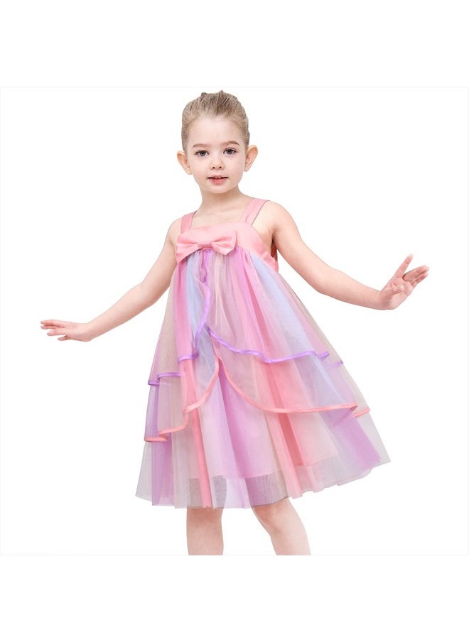 Sunny Fashion - Girls Dress Multicolor Princess Tulle Rainbow Sundress Summer Holiday Size 7 - Image 1