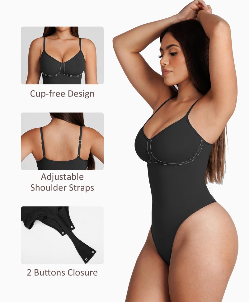 FeelinGirl Shapewear for Women Tummy Control Bodysuits Seamless Shapewear Bodysuit Thong Body Suit Going Out M-L - Image 4