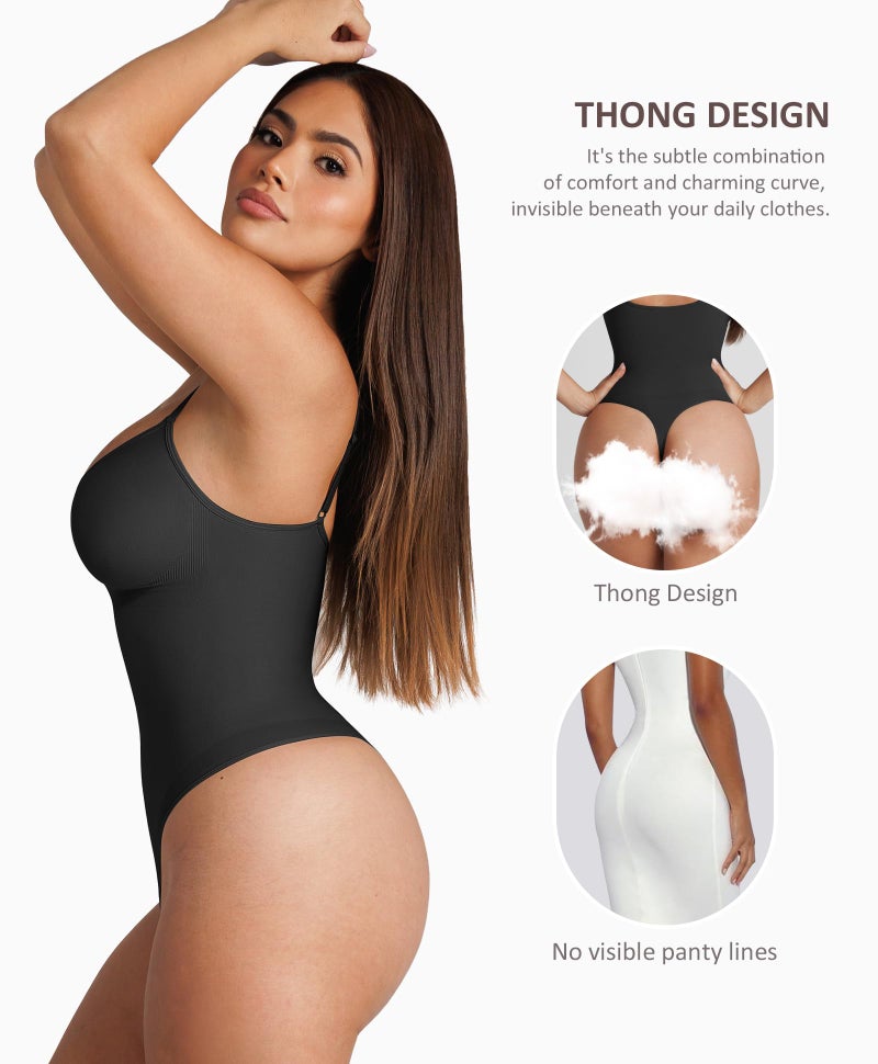 FeelinGirl Shapewear for Women Tummy Control Bodysuits Seamless Shapewear Bodysuit Thong Body Suit Going Out M-L - Image 2