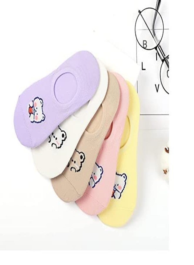CHACKO Girl's Cute Printed Anti-Slip Cotton Loafer Socks (Multi-Coloured) - Pack of 5 Pairs Free Size - Image 2