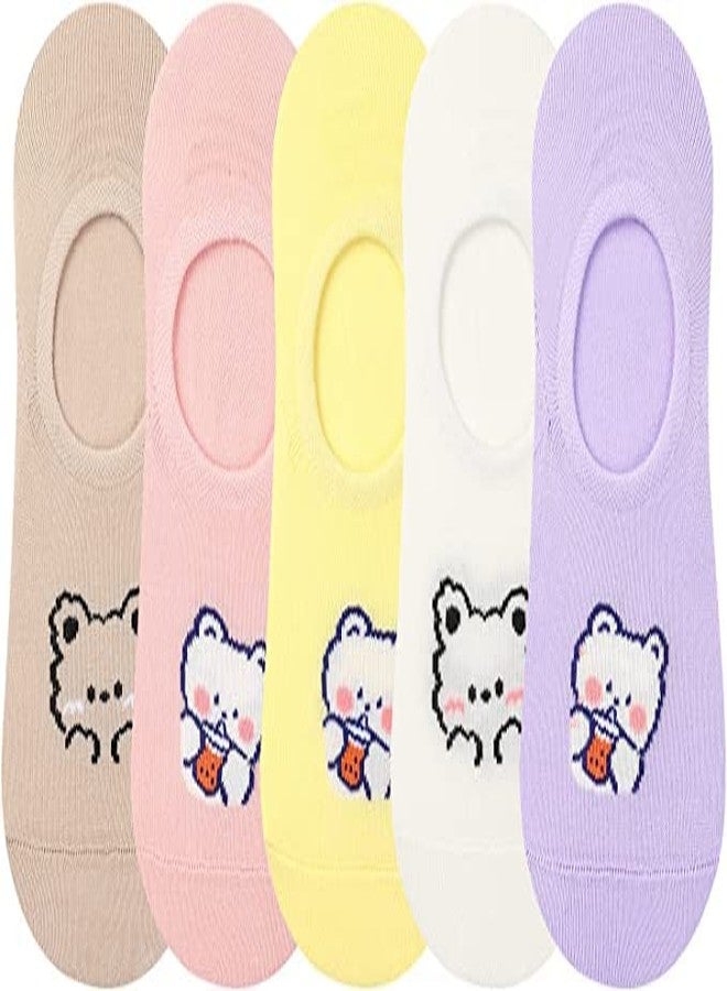 CHACKO Girl's Cute Printed Anti-Slip Cotton Loafer Socks (Multi-Coloured) - Pack of 5 Pairs Free Size - Image 1