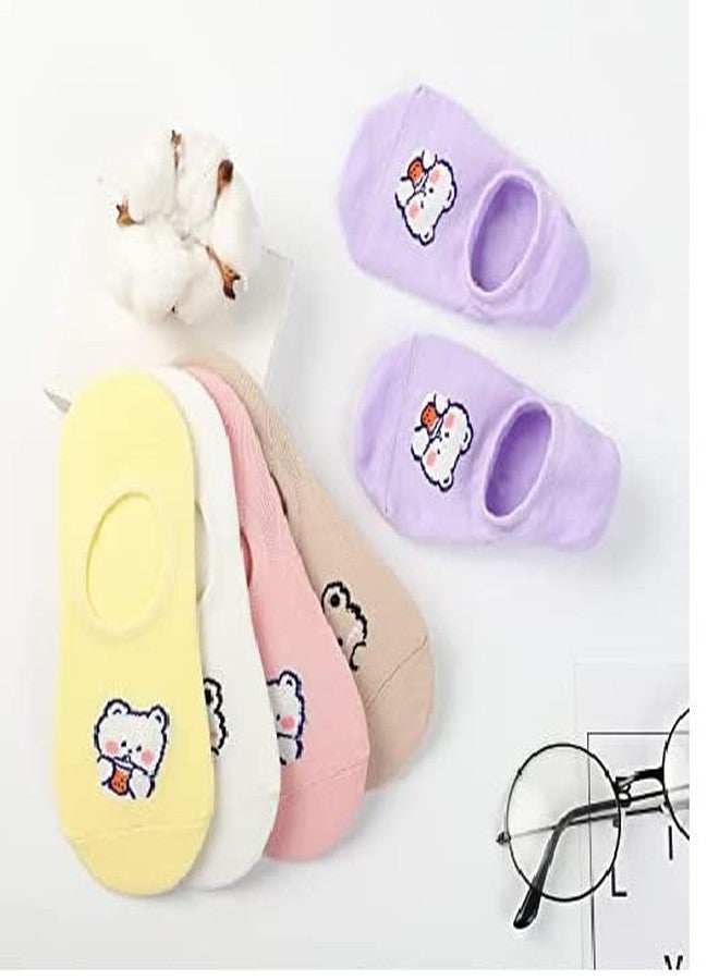 CHACKO Girl's Cute Printed Anti-Slip Cotton Loafer Socks (Multi-Coloured) - Pack of 5 Pairs Free Size - Image 3