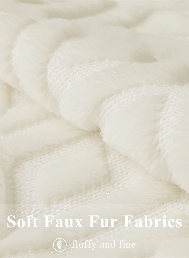 SYOSI Soft Faux Fur Throw Pillow Covers, 16 x 16 Inch Plush Short Wool Velvet Decorative Pillow Covers, Couch Sofa Pillow Covers for Living Room with 3D Diamond Pattern (Set of 2, Cream White) - Image 3