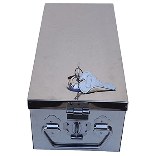 GinoSet Stainless Steel Bank Safe Locker Box, Cash Drawer, Jewellery organizar Storage Box, coin bank Size - 8 Inch (L-21cm, W-10cm, H-8cm)(With Pre fited Lock & 2 Key) - Image 1