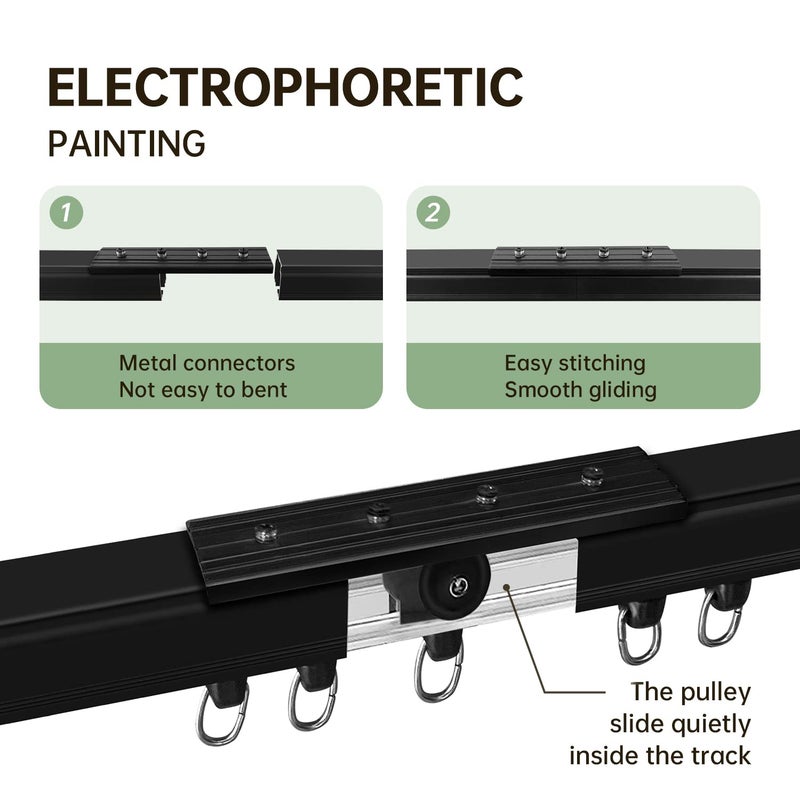 MaKefeile Ceiling Curtain Tracks 9FT,Curtain Track Wall Mount,Ceiling Mounted Sliding Door Curtains Rails Outdoor Extra Long Curtains Rod Room Divider Track for Living Bedroom with Hooks,Black - Image 5