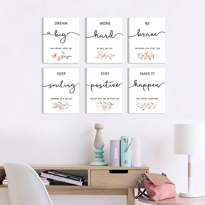 Howwii Inspirational Wall Art for Bedroom  Motivational Office Wall Art Decor  Framed Canvas Wall Art for Women  Girls  Positive Affirmations Quotes Prints  Set of 6PCS  8""x10""  FRAMED - Image 2