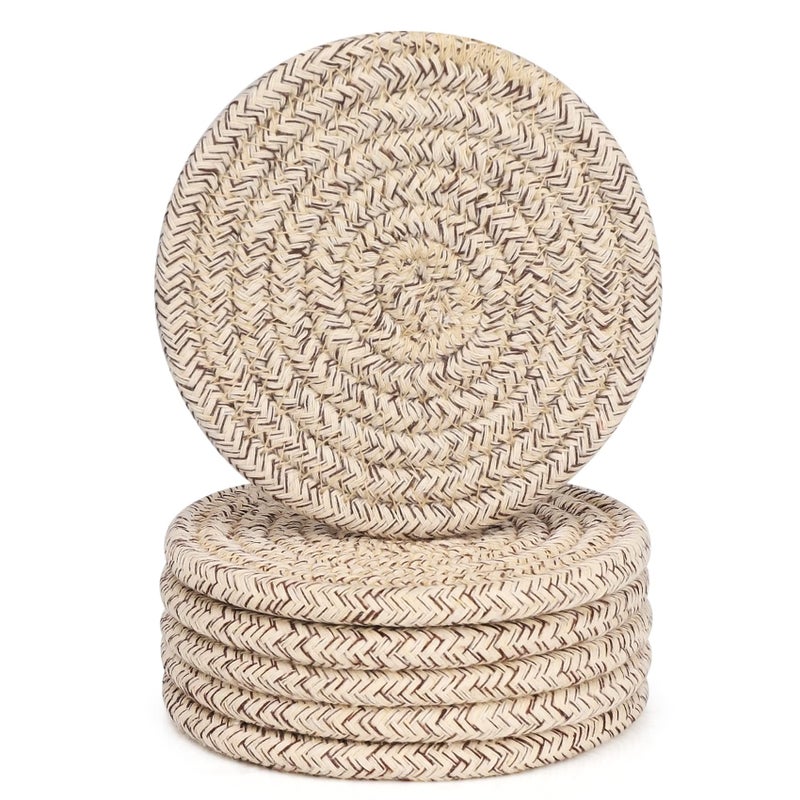 ABenkle Woven Coasters for Drinks Set of 6 Boho Absorbent Drinking Coaster 43 Inch  Perfect Housewarming Gift Home Decor Bar Essentials for Coffee Table