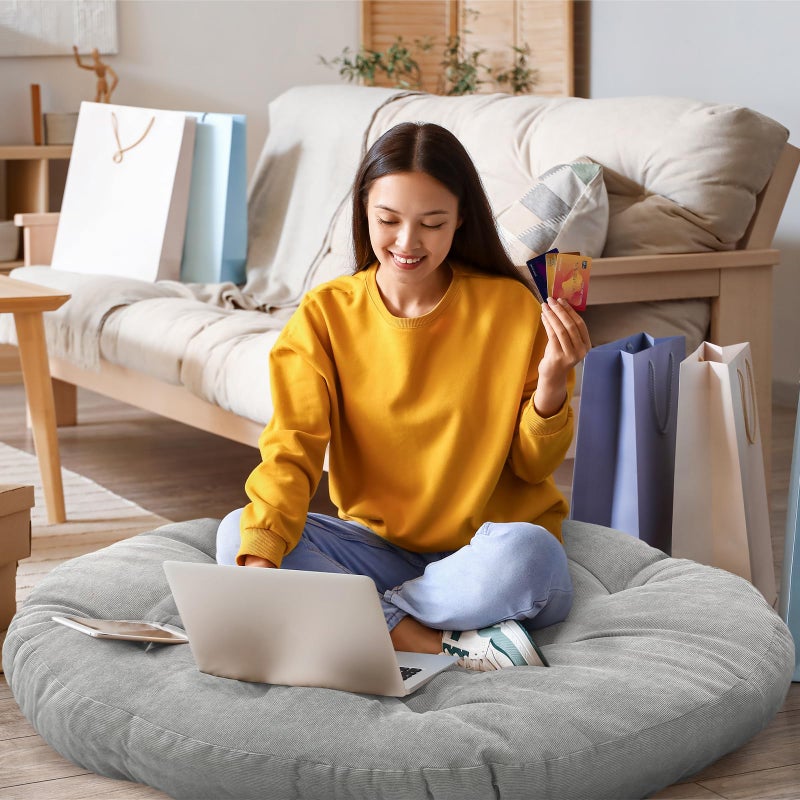 Funnymoom Large Floor Cushion Seating Round Floor Pillows Cushions for Adults Oversized Playroom Pillows Reading Nook Big Pillow for Sitting Meditation Yoga Living Room Sofa BalconyGray