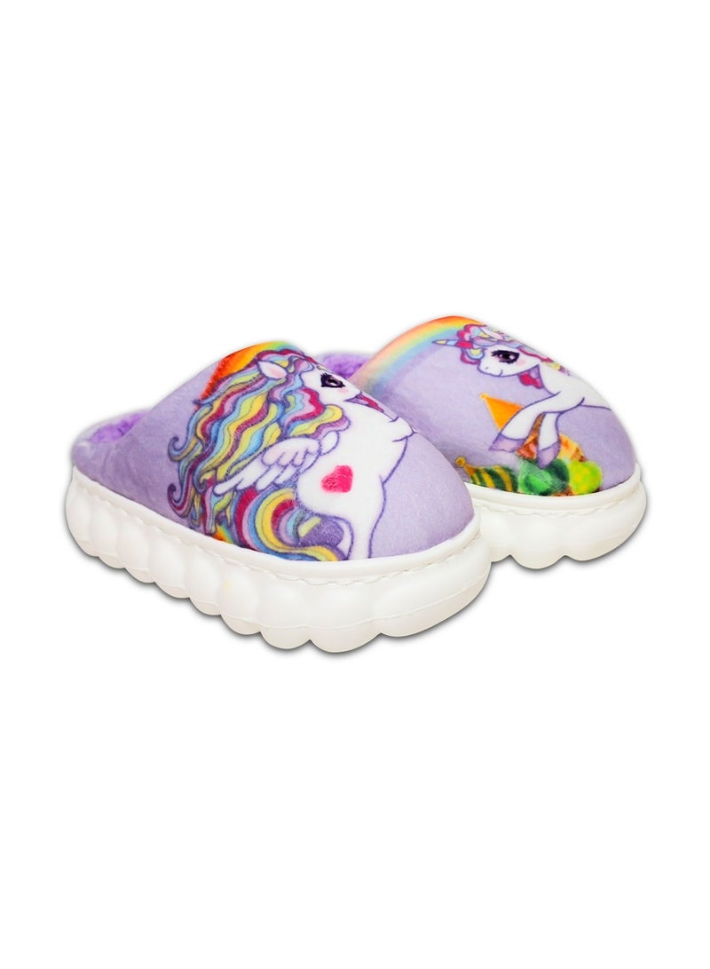 Unicorn Kids Fur Slipper With Rubber Sole "Fits 1 Size Smaller"