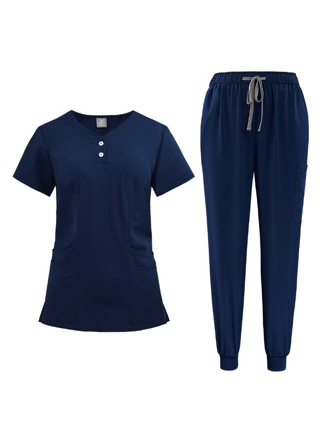 NIBEMINENT Women'S Nurse Uniform Quick-Drying Fabric Solid Color V-Neck Button Pocket Short-Sleeved Trousers Suit Nursing Work Clothes - Image 1