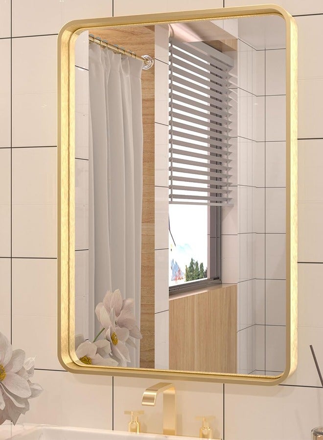 Wall Mounted Bathroom Mirror Round Corners Vanity Makeup Mirror Vertical or Horizontal Hanging for Bathroom Bedroom Dressing Table Wall (60 * 90cm, Gold) - Image 1
