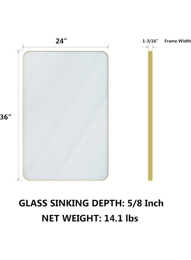 Wall Mounted Bathroom Mirror Round Corners Vanity Makeup Mirror Vertical or Horizontal Hanging for Bathroom Bedroom Dressing Table Wall (60 * 90cm, Gold) - Image 4