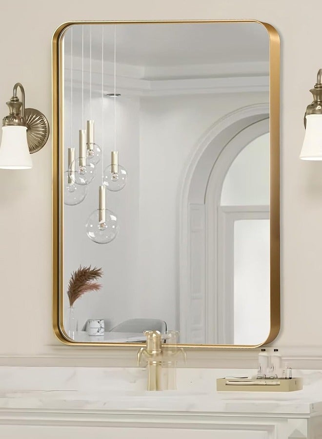 Wall Mounted Bathroom Mirror Round Corners Vanity Makeup Mirror Vertical or Horizontal Hanging for Bathroom Bedroom Dressing Table Wall (60 * 90cm, Gold) - Image 3