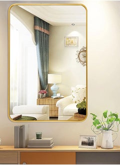Generic Wall Mounted Bathroom Mirror Round Corners Vanity Makeup Mirror Vertical or Horizontal Hanging for Bathroom Bedroom Dressing Table Wall (60 * 90cm, Gold)  - Image 2