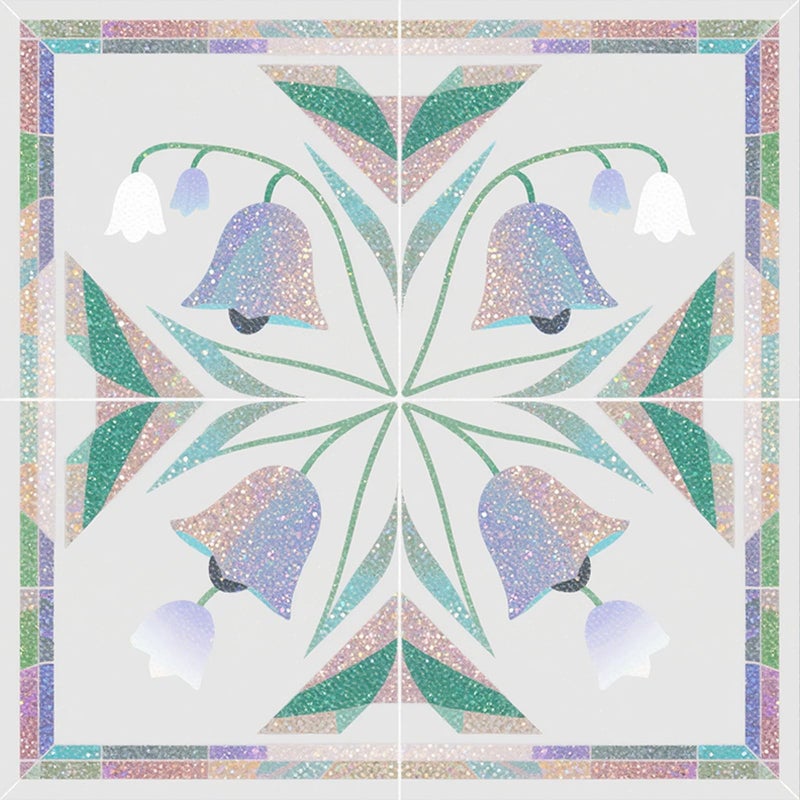 HOMETITUTE 10PCS 12x12 Inch Iridescent Bell Flower with Green Leaves Floor Tiles Peel and Stick Removable Self Adhesive DIY Vinyl Flooring Stickers for Kitchen Bathroom Living Room Entryway Home Decor - Image 1