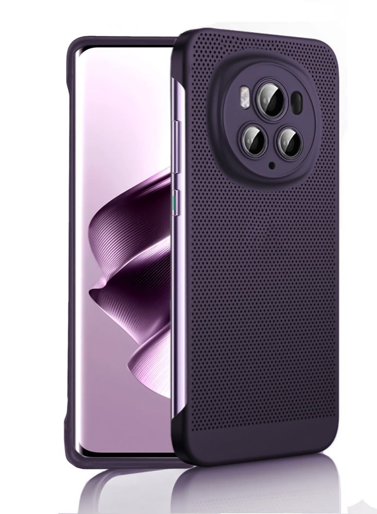 Heat Dissipation Case with Built in Camera Lens Protector Slim Fit Breathable Cooling Anti Fingerprint Hard PC Back Shockproof Cover For Honor Magic 6 Pro (Purple)