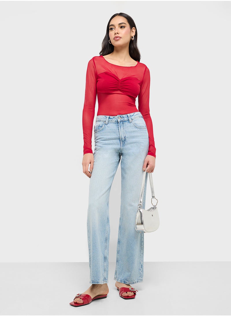 Mesh Fitted Top With Bralette
