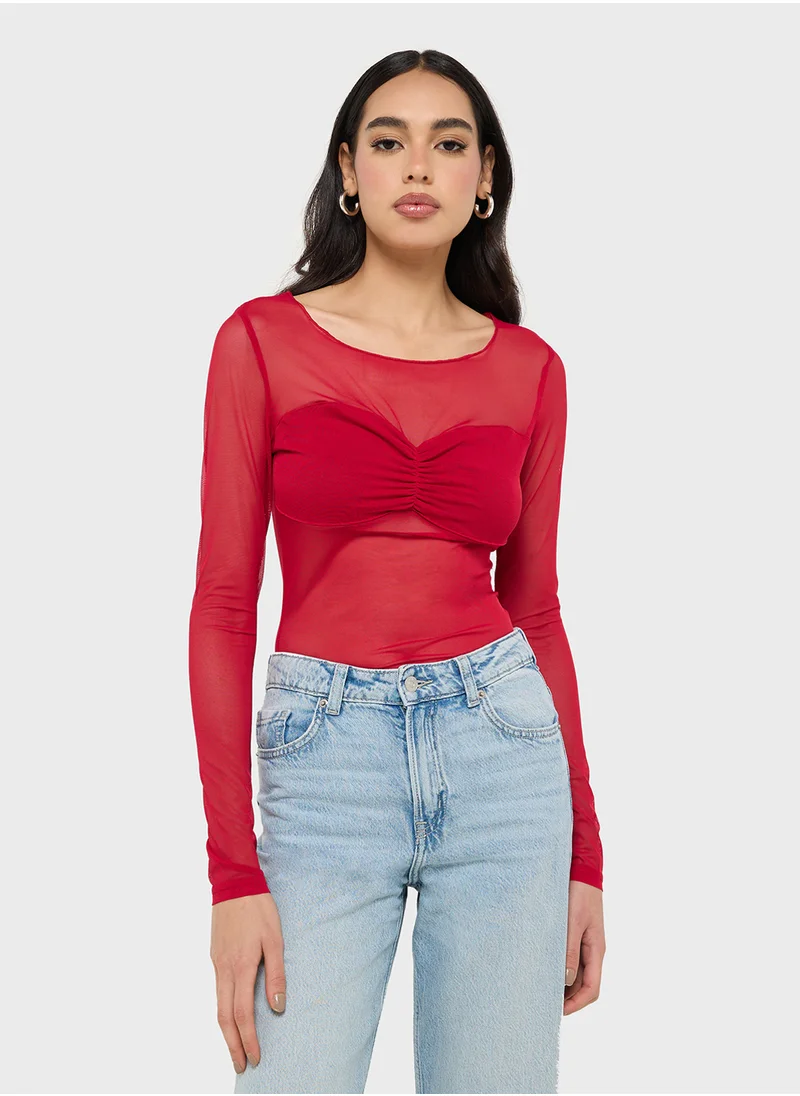 جينجر Mesh Fitted Top With Bralette