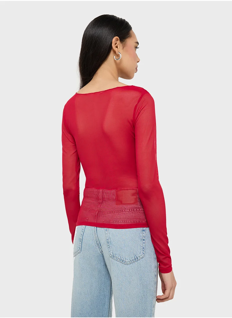 جينجر Mesh Fitted Top With Bralette