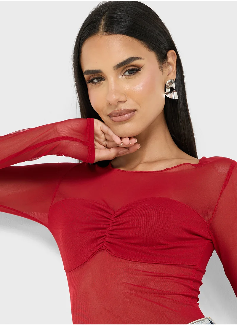 جينجر Mesh Fitted Top With Bralette
