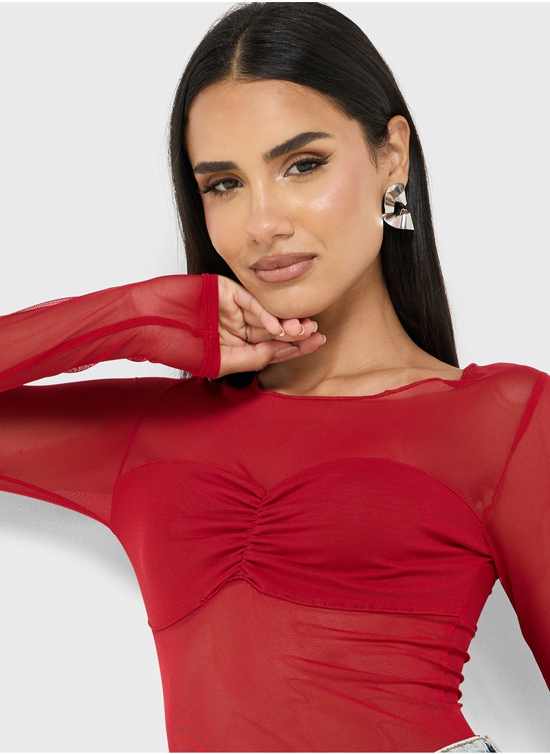 Mesh Fitted Top With Bralette