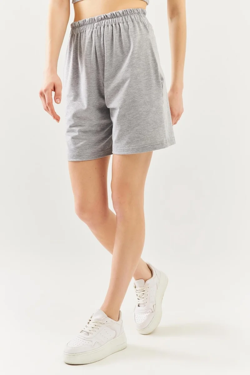 بوتيكجيز Gray Comfortable Cotton Combed Cotton Short Trendy Women's Shorts with Elastic Waist Waist Pocket