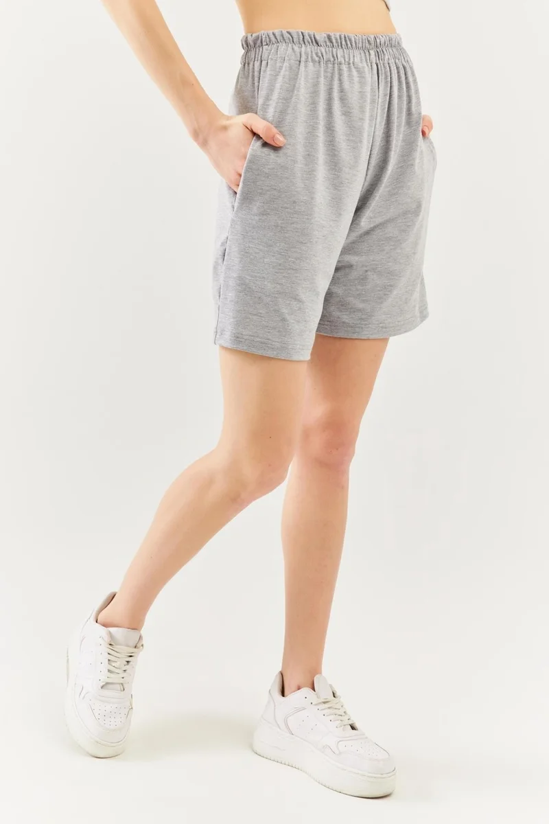 بوتيكجيز Gray Comfortable Cotton Combed Cotton Short Trendy Women's Shorts with Elastic Waist Waist Pocket