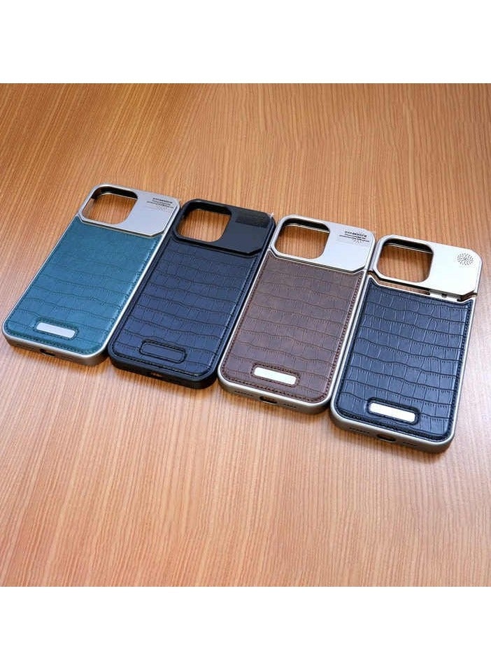 iPhone 16plus case Metal Aluminum Alloy Crocodile Patterned Borderless Aromatherapy Magnetic Suction Protective case(brown) - Image 2