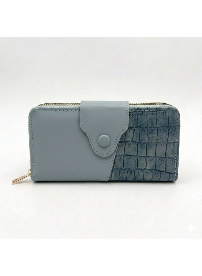 Kanaz "Croco Book" Women's Long Wallet – Elegant Zipper & Snap Button Purse, Dual Texture Smooth & Alligator Embossed Design, Card Holder & Money Organizer - Image 1