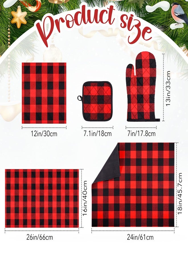 Reallnaive 14 Pcs Oven Mitts Kitchen Towels Dishcloths Pot Holders and Dish Drying Mat Set Dish Towels Oven Gloves Pads Kitchen Counter Mat for Cooking Grilling Baking(Black and Red) - Image 2