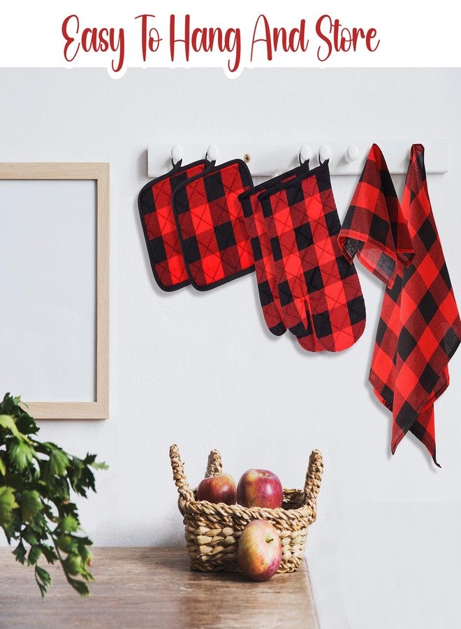 Reallnaive 14 Pcs Oven Mitts Kitchen Towels Dishcloths Pot Holders and Dish Drying Mat Set Dish Towels Oven Gloves Pads Kitchen Counter Mat for Cooking Grilling Baking(Black and Red) - Image 5