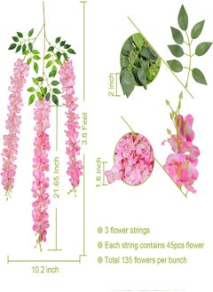 Excefore Artificial Wisteria Vine Flowers 12 Pack 44" Fake Flower Bushy Vine Ratta Hanging Garland For Wedding Party Garden Outdoor Greenery Home Wall Deco Home Hote Wedding Promenade Decoration  - Image 1