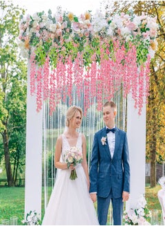 Excefore Artificial Wisteria Vine Flowers 12 Pack 44" Fake Flower Bushy Vine Ratta Hanging Garland For Wedding Party Garden Outdoor Greenery Home Wall Deco Home Hote Wedding Promenade Decoration  - Image 4