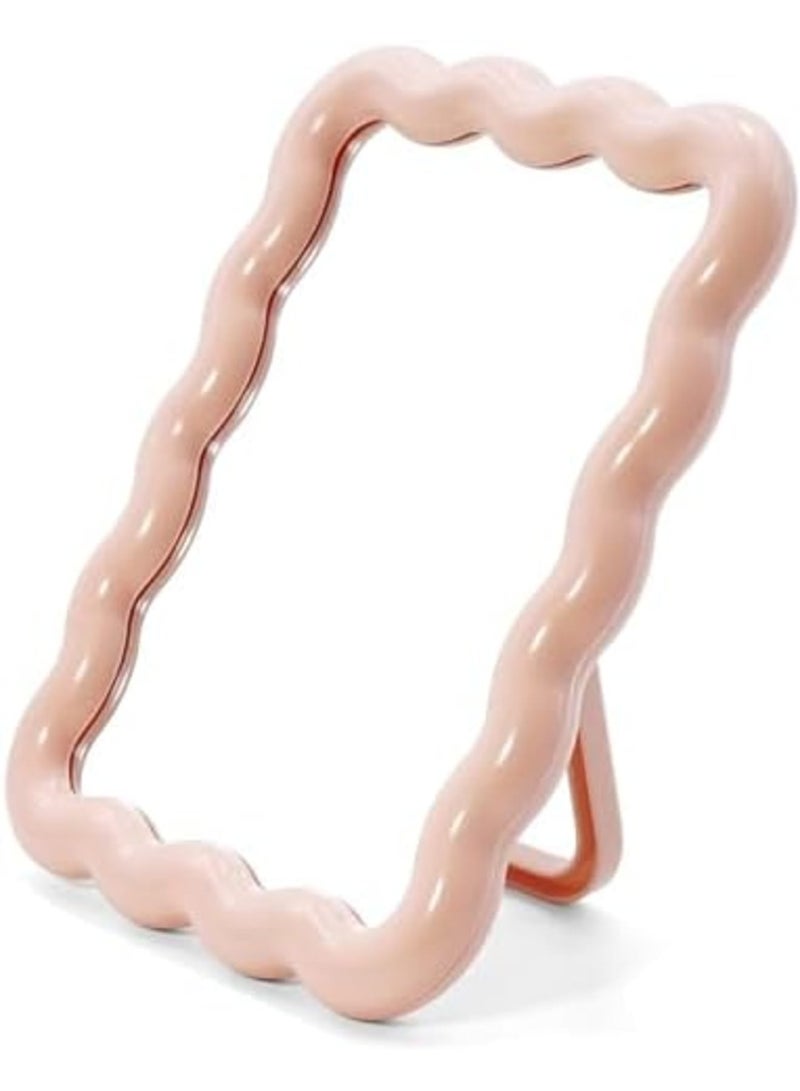 Barakah مرآة مكياج مكتبية بشكل موجي لطيف، مرآة قابلة للطي جمالية محمولة للسفر، مرآة مكياج قائمة/معلقة للنساء والفتيات، مرآة ديكور منزلي (وردي) - Image 1