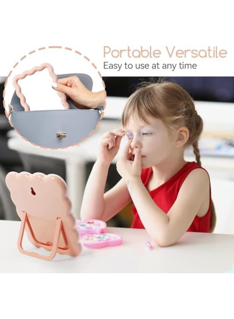 Barakah مرآة مكياج مكتبية بشكل موجي لطيف، مرآة قابلة للطي جمالية محمولة للسفر، مرآة مكياج قائمة/معلقة للنساء والفتيات، مرآة ديكور منزلي (وردي) - Image 5