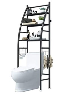 BLOOMING TIME 3 Layer Floor To Ceiling Toilet Rack, Easy To Store And Organize, Large Capacity, Black  - Image 1