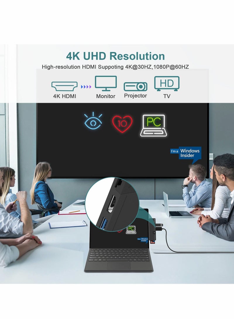 Excefore محطة إرساء Surface Pro 8 Hub مع منفذ HDMI بدقة 4K، ومنفذ USB-C Thunerbolt 4 (شاشة + بيانات + شحن PD)، ومنفذ USB 3.0، ومنفذ USB C (بيانات)، وشبكة LAN 100M، والصوت، وفتحة بطاقة SD+TF، وشاشة ثلاثية لجهاز Microsoft Surface Pro 8/Pro X - Image 3