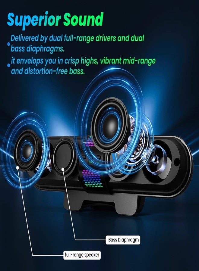 مكبر صوت BESTISAN للكمبيوتر، بلوتوث 5.3/منفذ USB سلكي، 6 أوضاع إضاءة RGB، مكبر صوت للألعاب لأجهزة الكمبيوتر/اللابتوب/المكتبي، محول طاقة USB، صوت عالٍ، سهل التثبيت على الشاشة، أدوات تحكم مريحة - Image 2