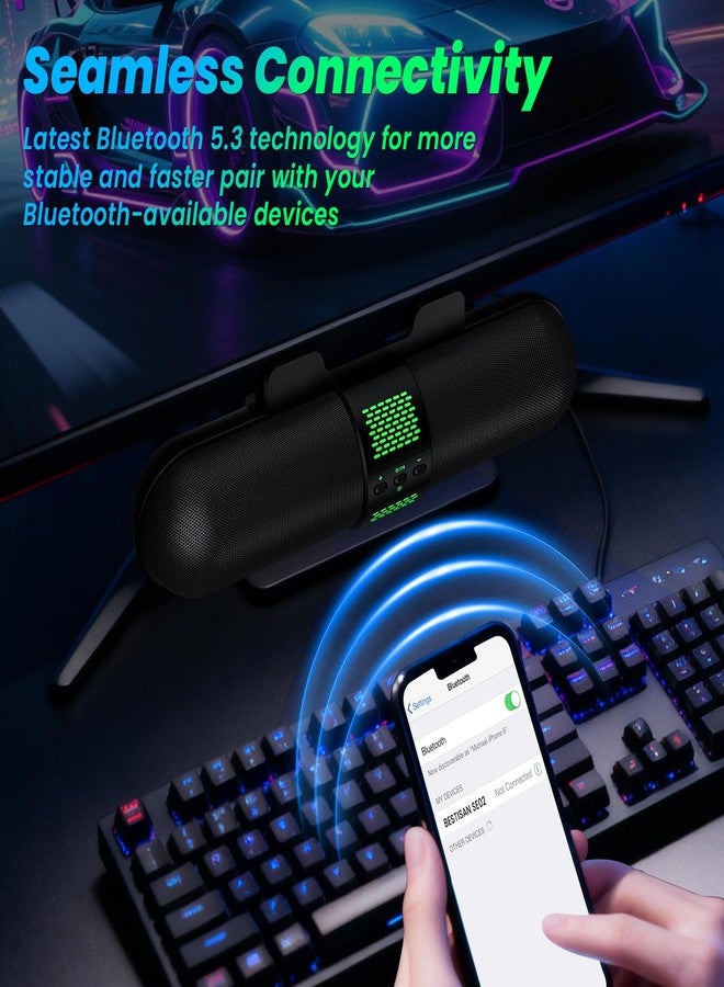مكبر صوت BESTISAN للكمبيوتر، بلوتوث 5.3/منفذ USB سلكي، 6 أوضاع إضاءة RGB، مكبر صوت للألعاب لأجهزة الكمبيوتر/اللابتوب/المكتبي، محول طاقة USB، صوت عالٍ، سهل التثبيت على الشاشة، أدوات تحكم مريحة - Image 5