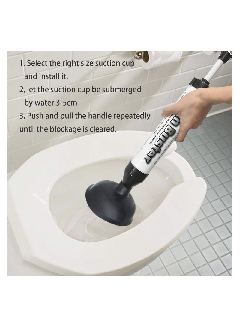 Powerful Drain Buster Plunger with Dual Suction Cups, Versatile Air Tool for Toilets, Bathtubs, Showers, and Sinks
