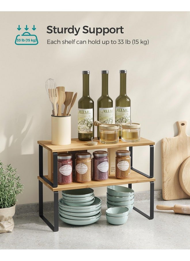 SONGMICS SONGMICS Cabinet Organizer Shelf, Set of 2 Kitchen Counter Shelves, Kitchen Storage, Spice Rack, Stackable, Expandable, Metal and Engineered Wood, Ink Black and Natural Beige UKCS200B01  - Image 4