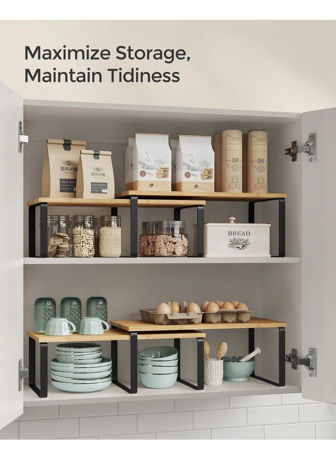 SONGMICS SONGMICS Cabinet Organizer Shelf, Set of 2 Kitchen Counter Shelves, Kitchen Storage, Spice Rack, Stackable, Expandable, Metal and Engineered Wood, Ink Black and Natural Beige UKCS200B01  - Image 5