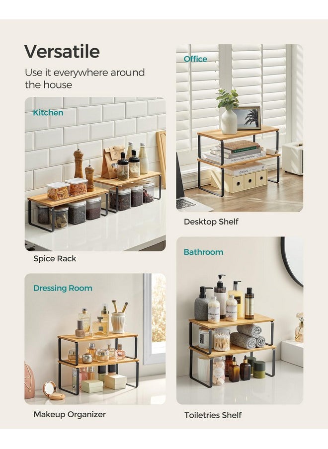 SONGMICS SONGMICS Cabinet Organizer Shelf, Set of 2 Kitchen Counter Shelves, Kitchen Storage, Spice Rack, Stackable, Expandable, Metal and Engineered Wood, Ink Black and Natural Beige UKCS200B01  - Image 3