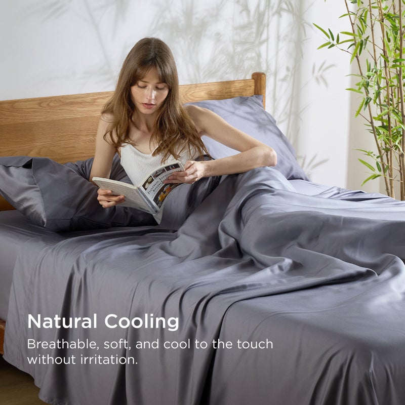 Bedsure Cooling Sheets for Full Size Bed, Viscose Derived from Bamboo, Deep Pocket up to 16", Breathable Soft Bed Sheets & Pillowcases, Dark Grey - Image 5